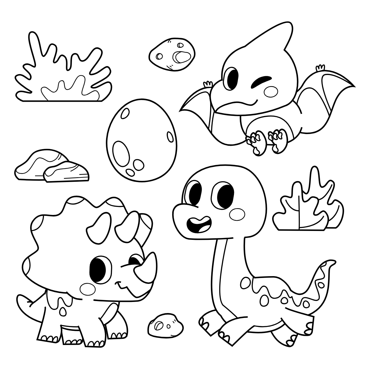 Baby Dinosaurs and Eggs — printable coloring page
