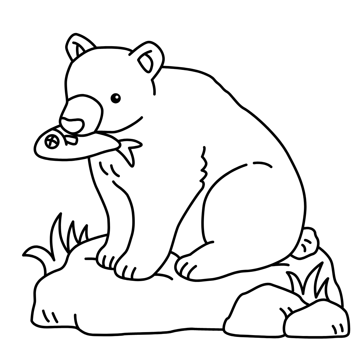 Bear with Fish — printable coloring page
