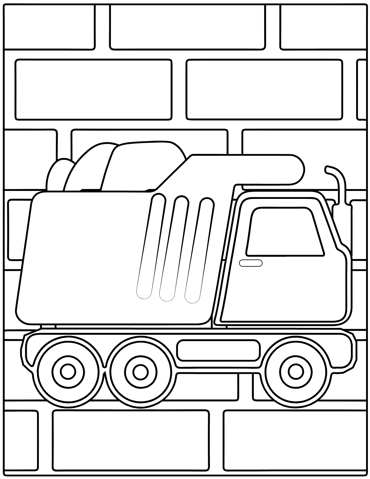 Brick Wall Dump Truck — printable coloring page
