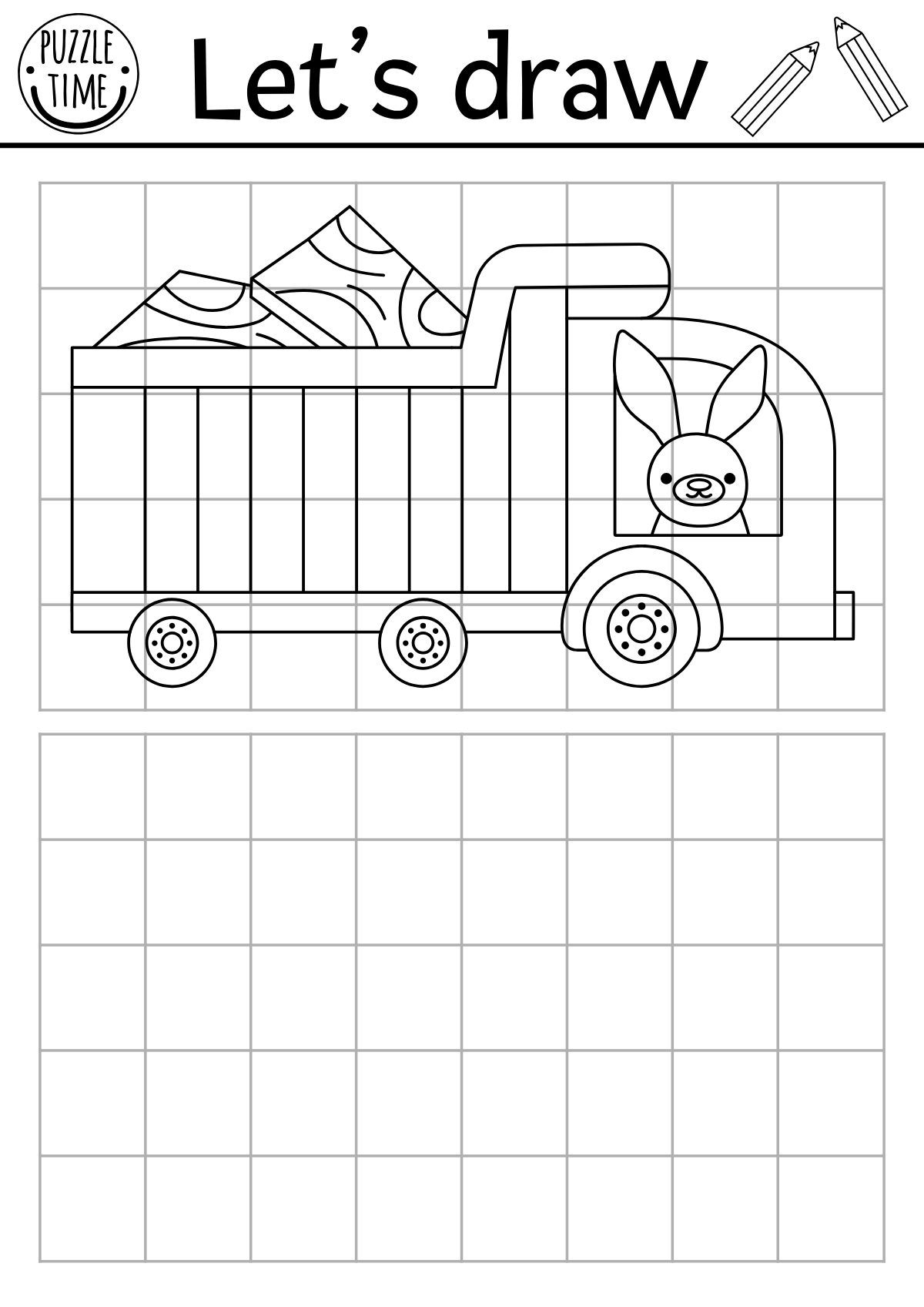 Cheerful Busy Truck — printable coloring page