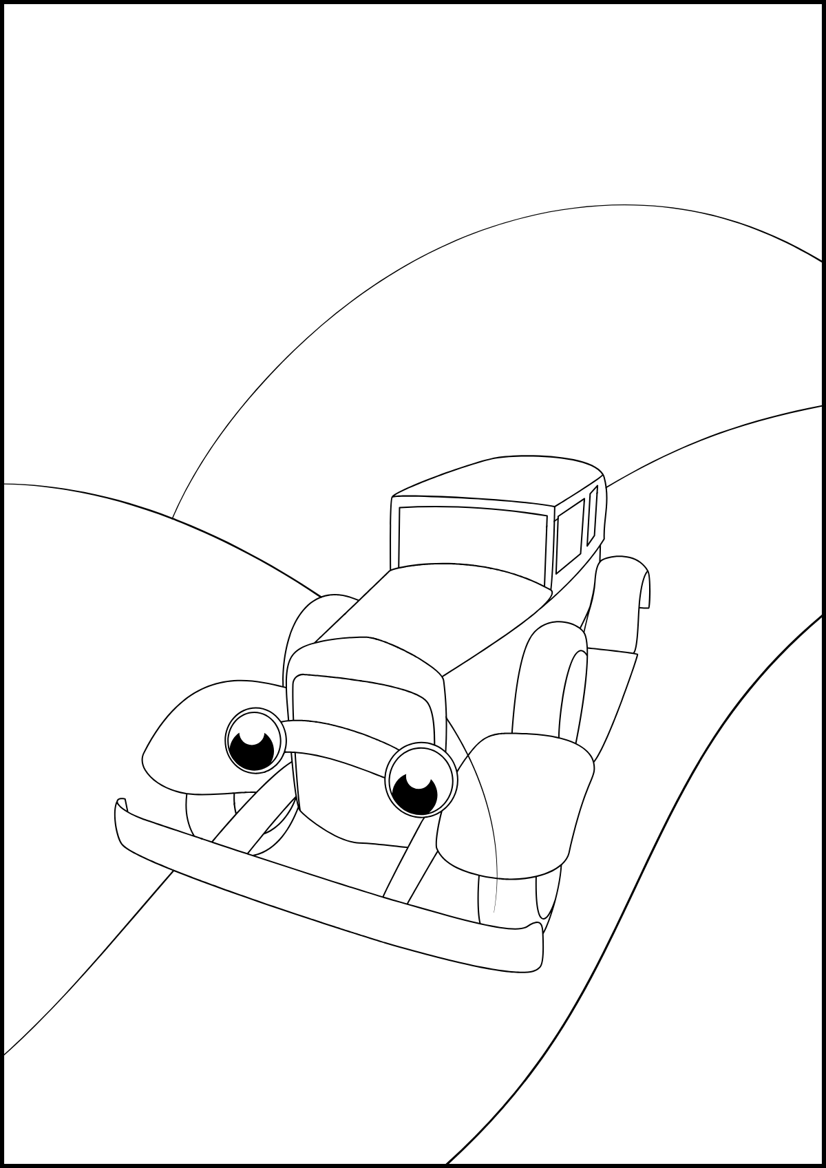 Car Driving on Hills — printable coloring page