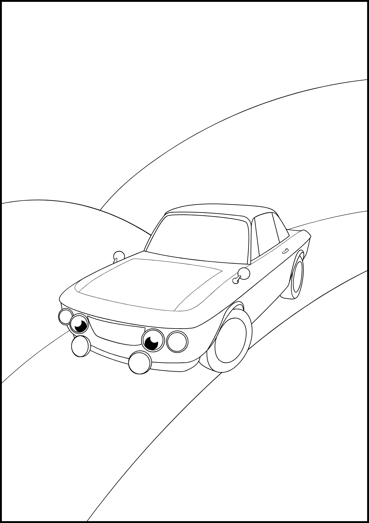 Car on Curvy Road — printable coloring page