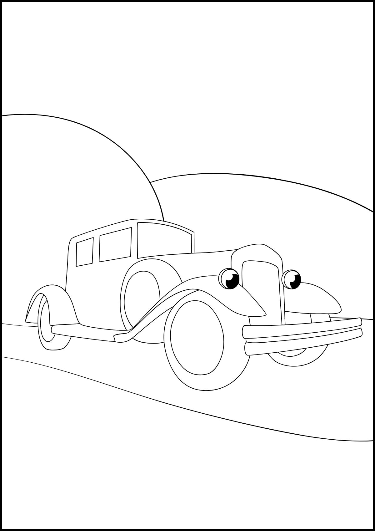 Car on Mountain Road — printable coloring page