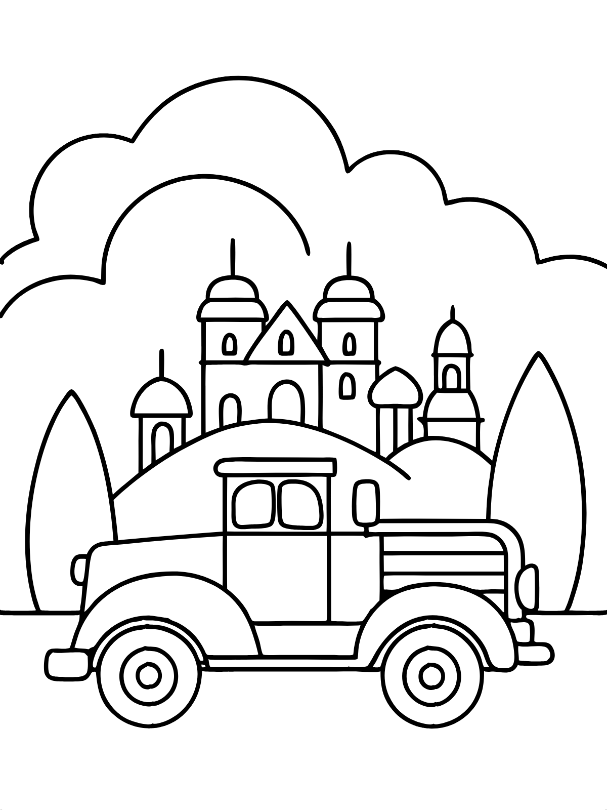 Castle Car Adventure — printable coloring page