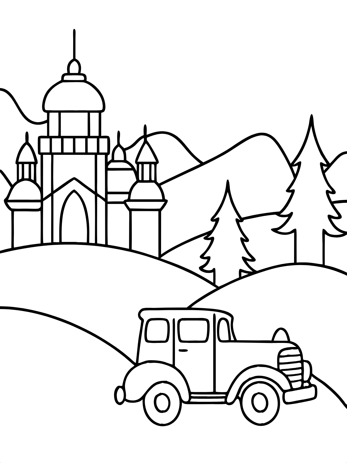 Castle Hill Car — printable coloring page