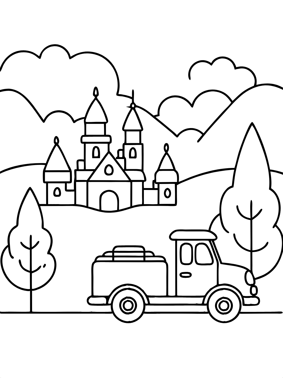 Castle Road Car — printable coloring page