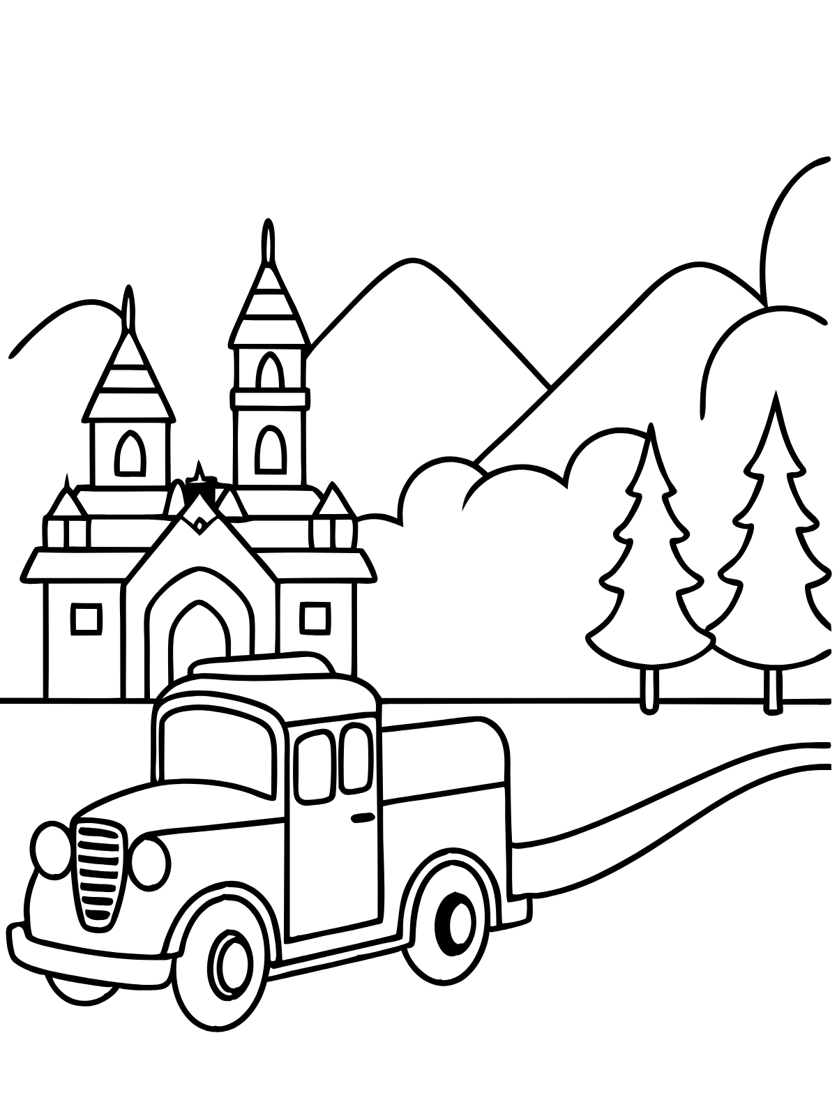 Castle Road Truck — printable coloring page