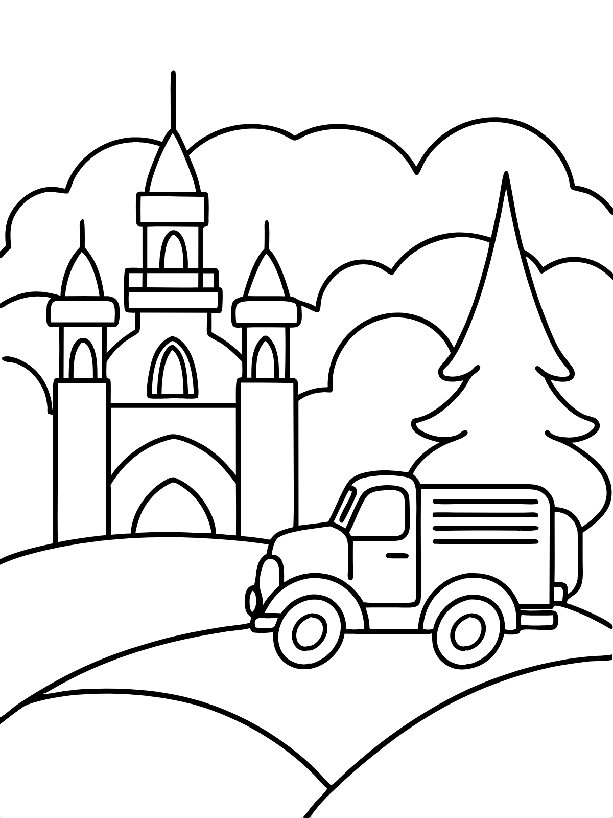 Castle School Bus — printable coloring page