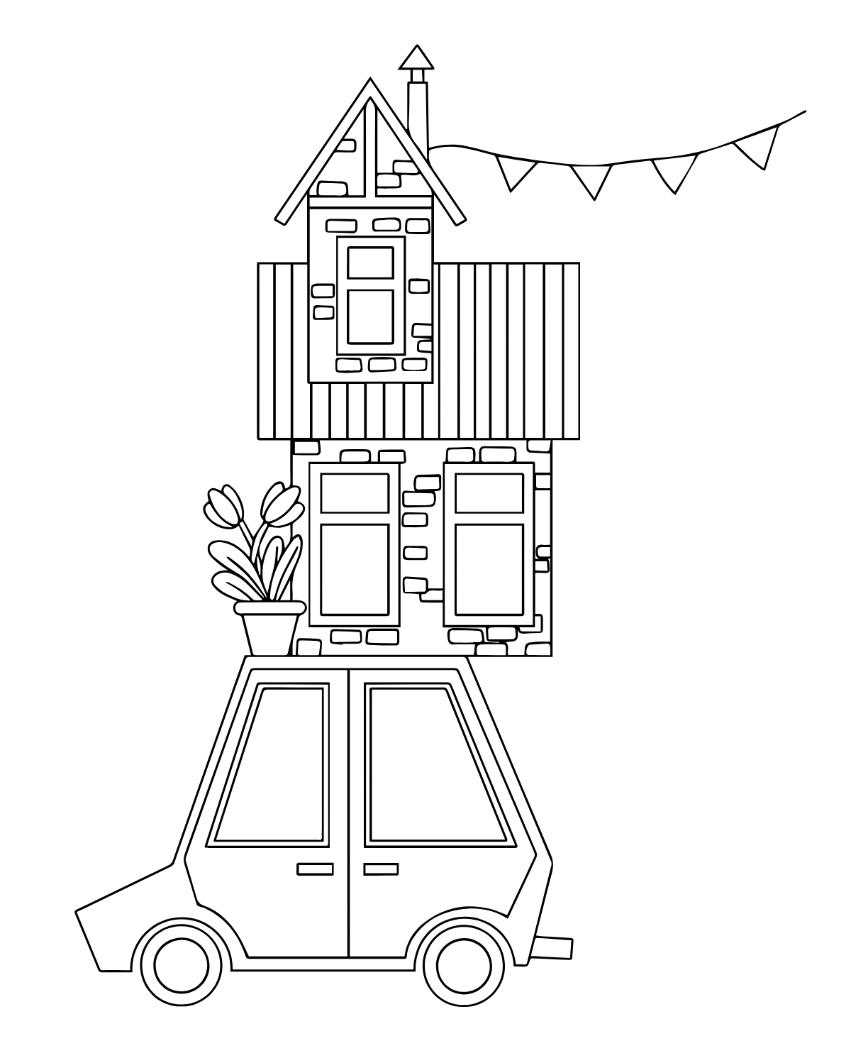 City Balloon Car — printable coloring page