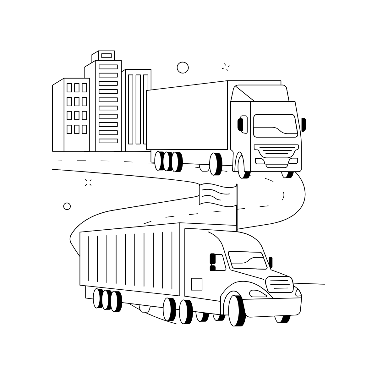 City Delivery Trucks — printable coloring page