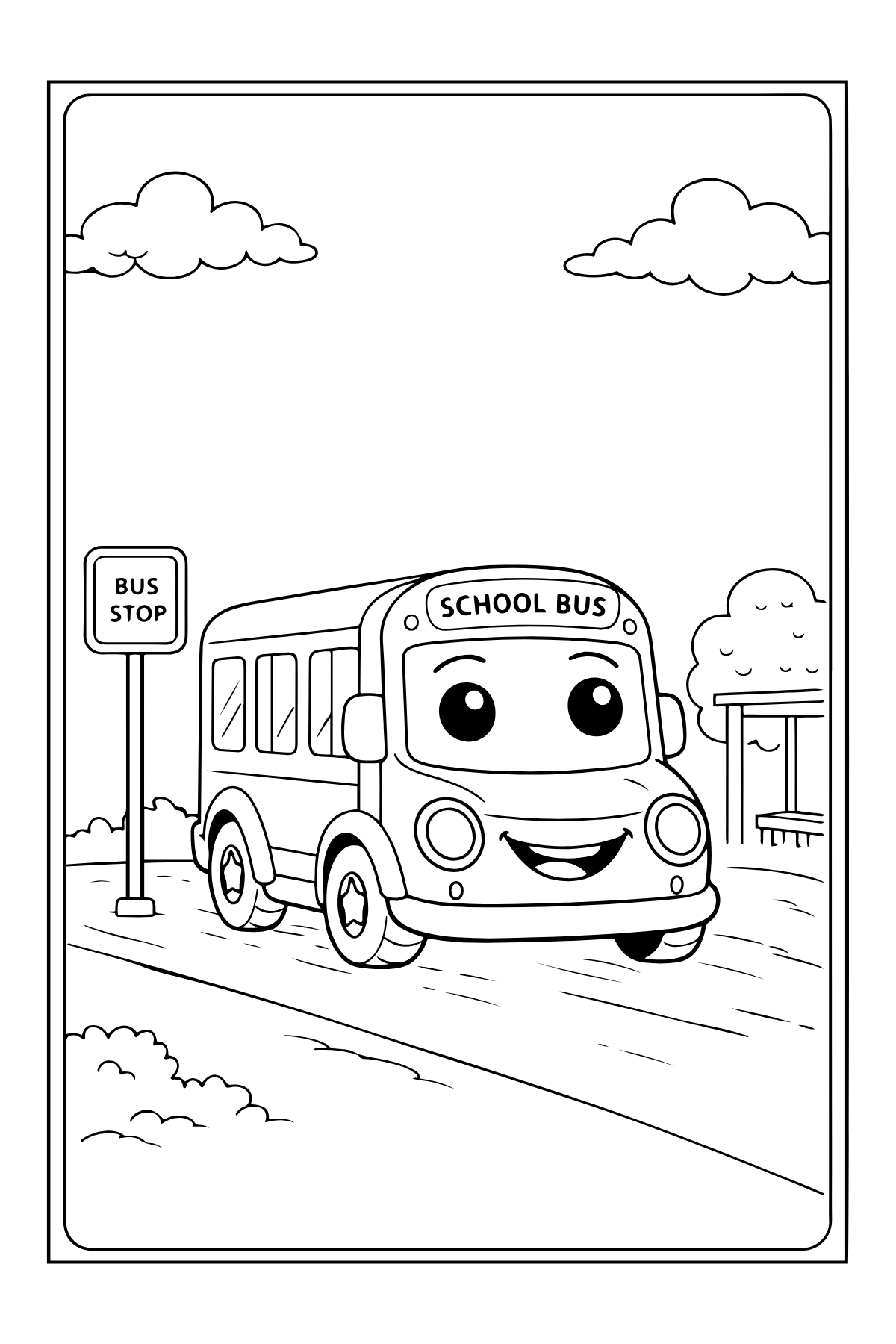 Cute Bus in Town — printable coloring page