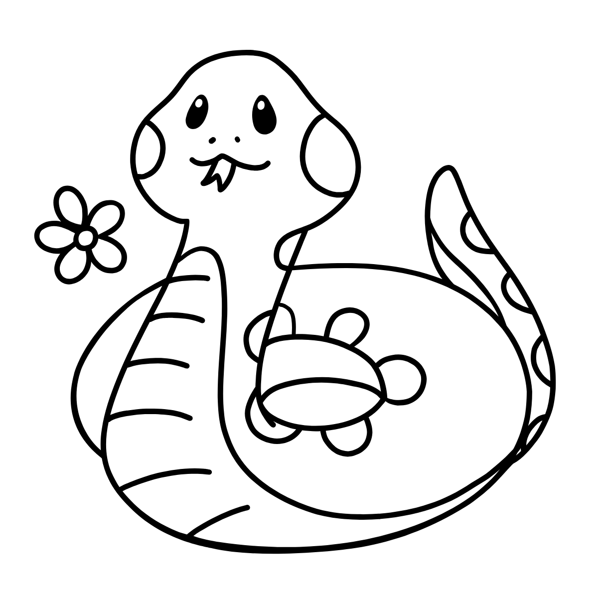 Cute Snake with Flower — printable coloring page