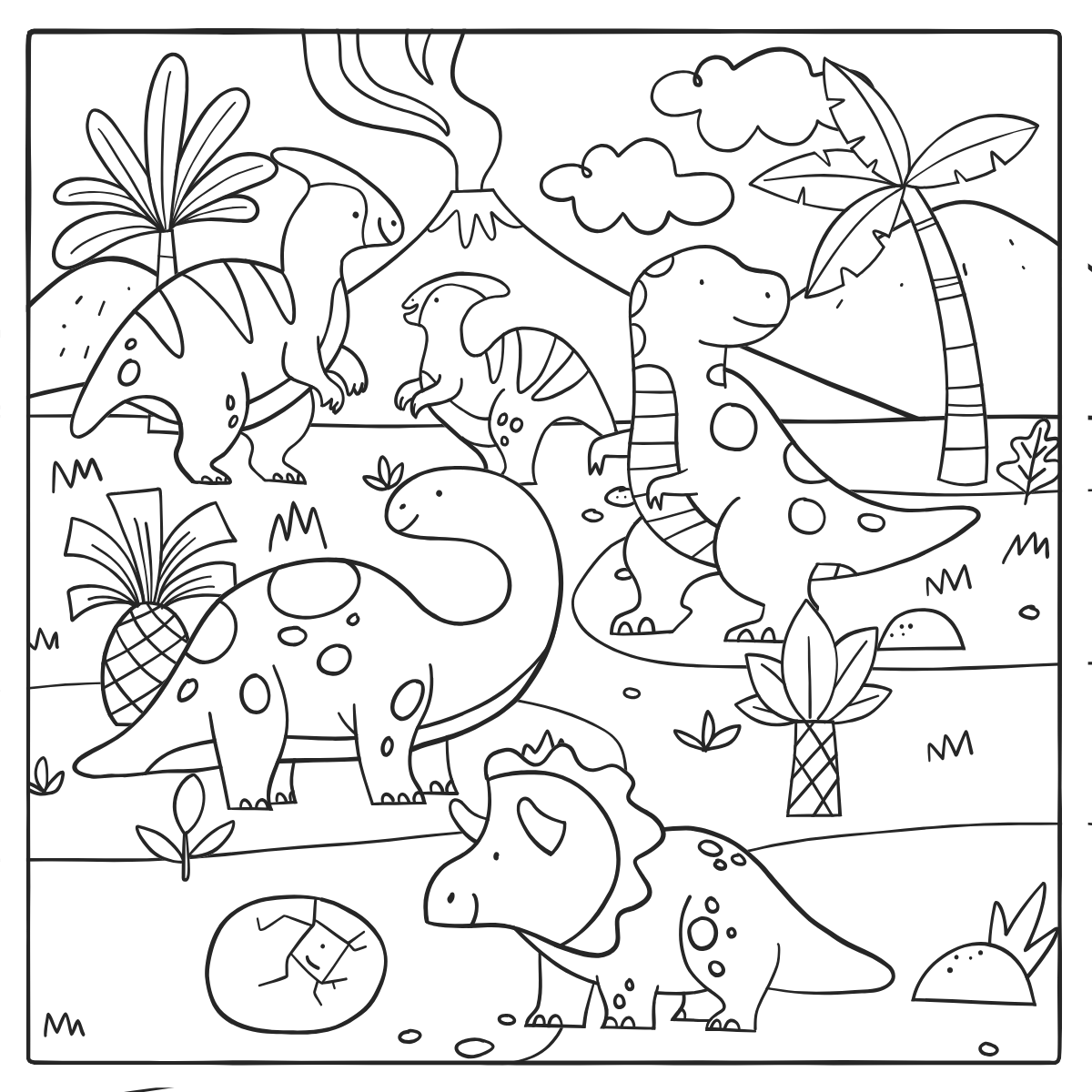 Dinosaur Jungle Scene — printable coloring page