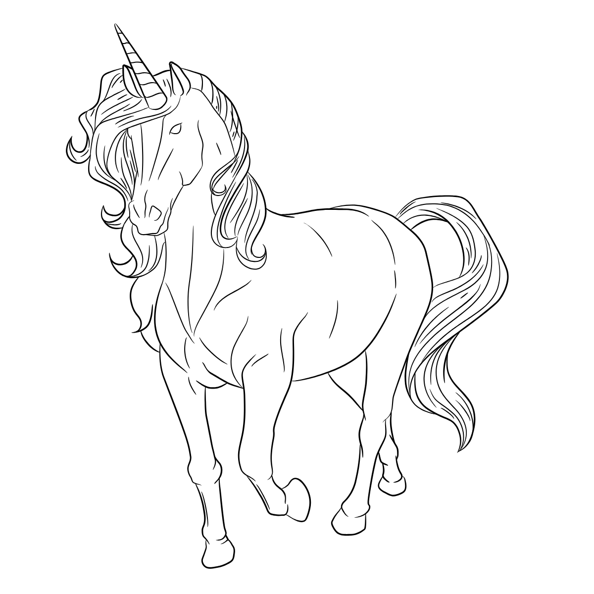 Elegant Unicorn Coloring Page — printable coloring page