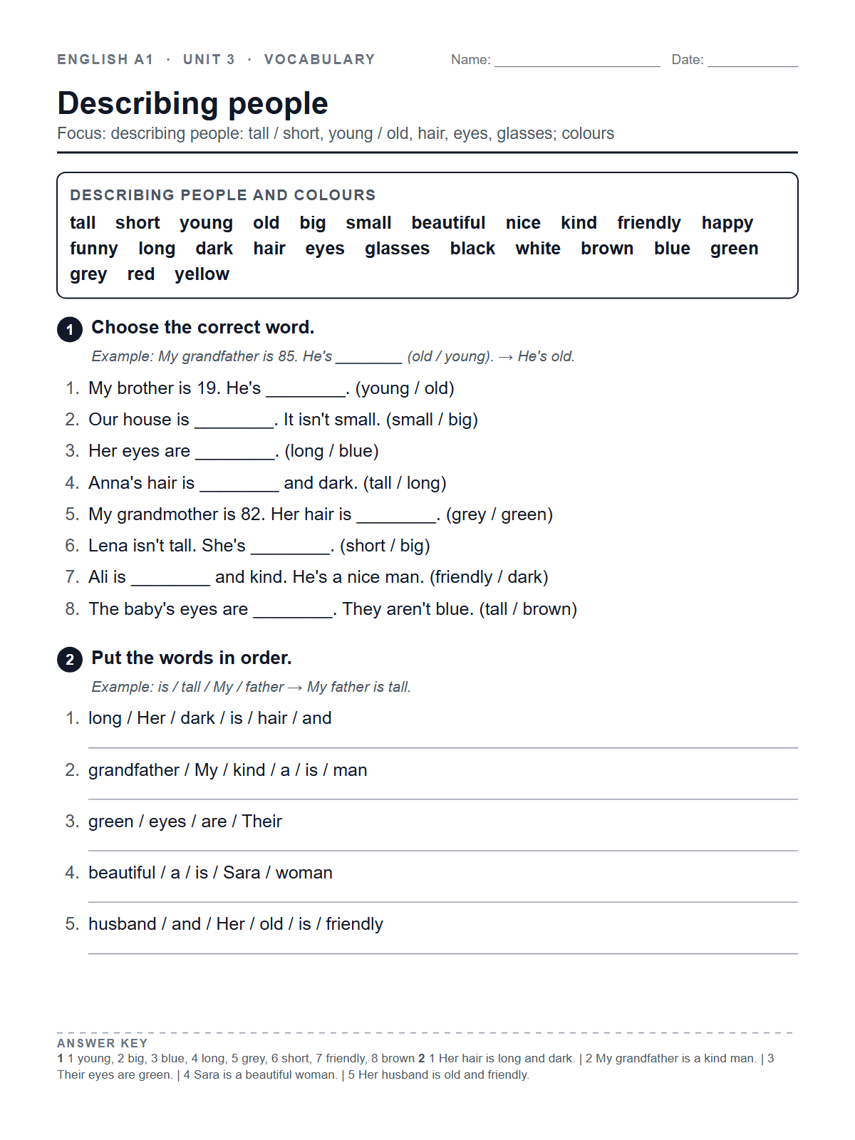 Describing people — printable worksheet