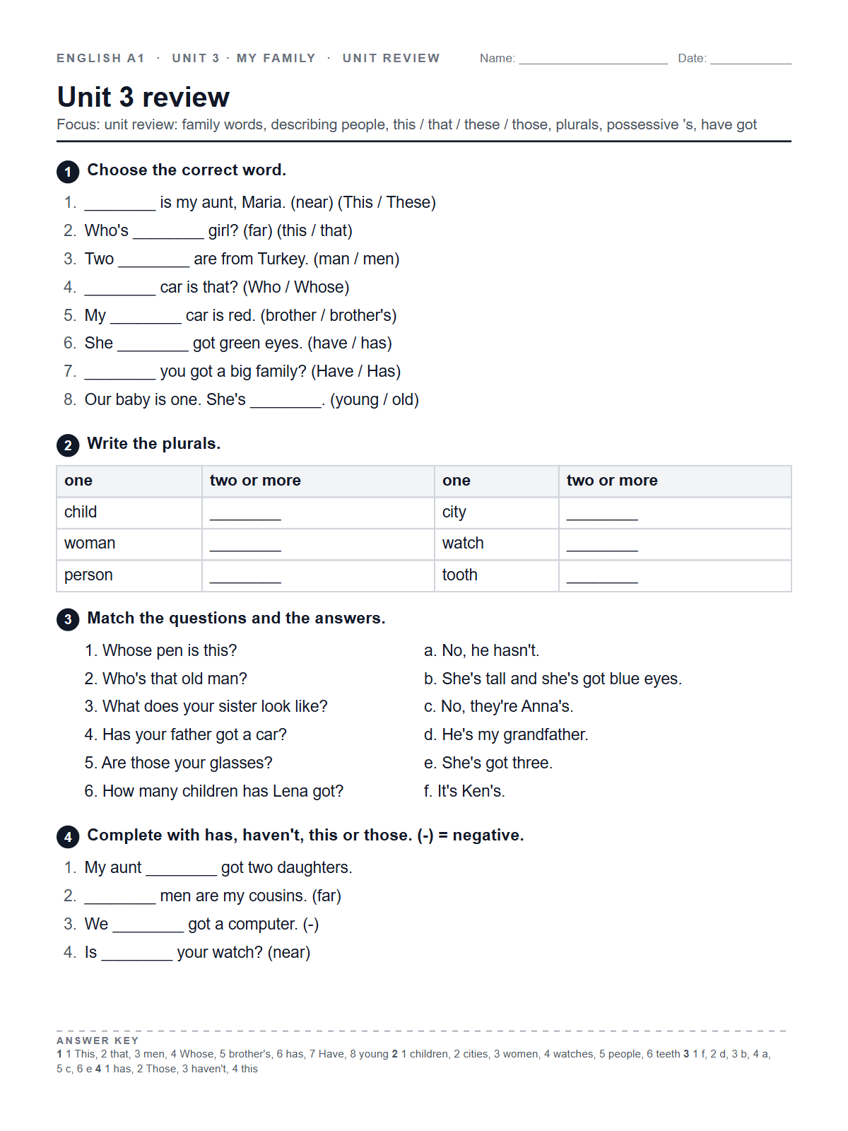 Unit 3 review — printable worksheet