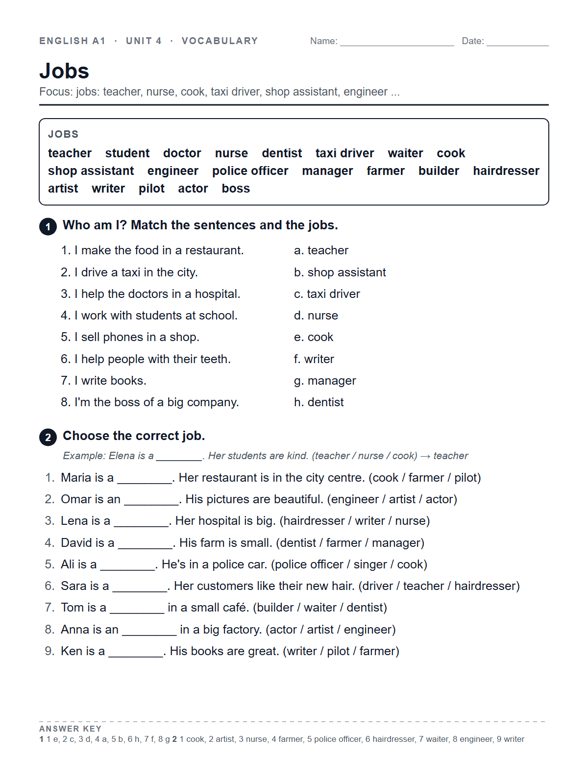 Jobs — printable worksheet