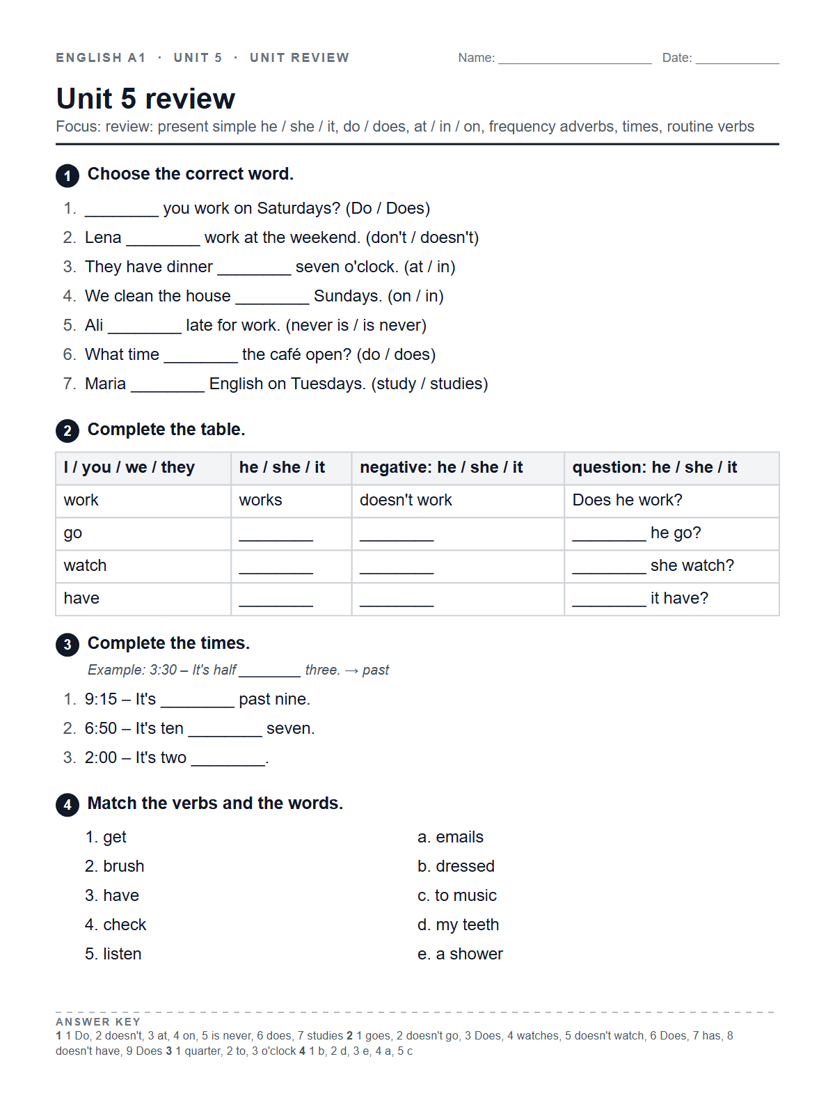 Unit 5 review — printable worksheet