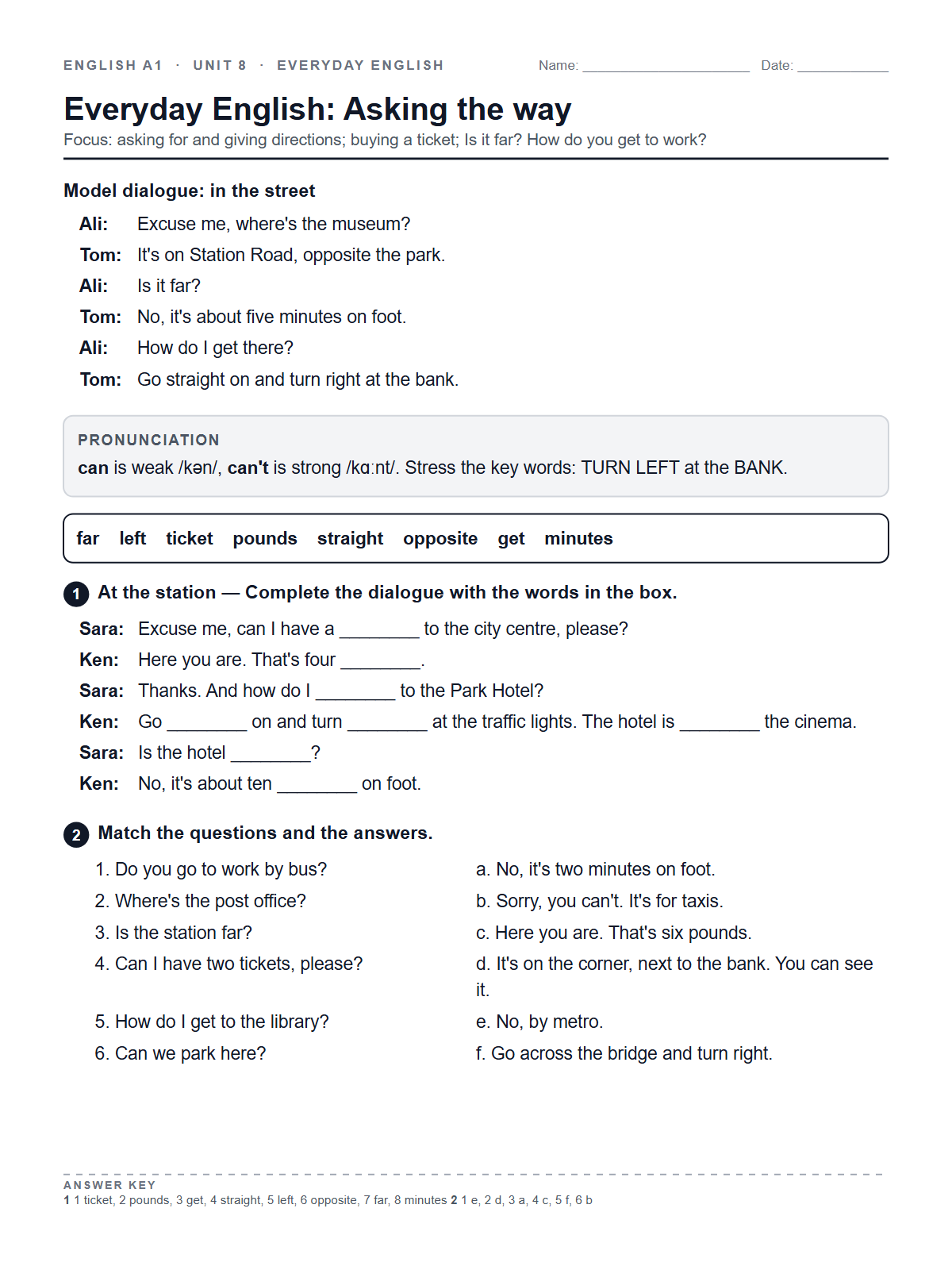Everyday English: Asking the way — printable worksheet
