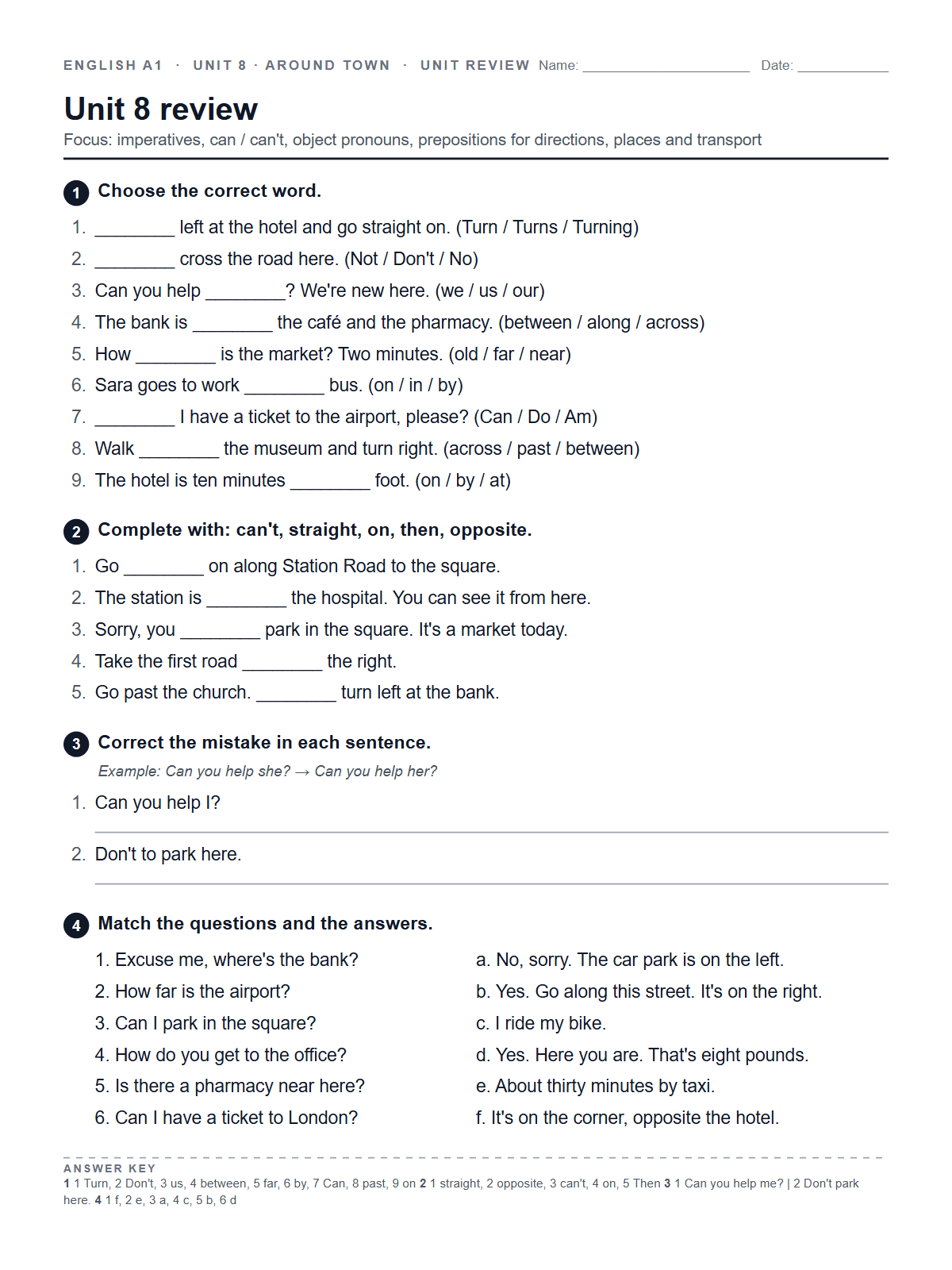 Unit 8 review — printable worksheet