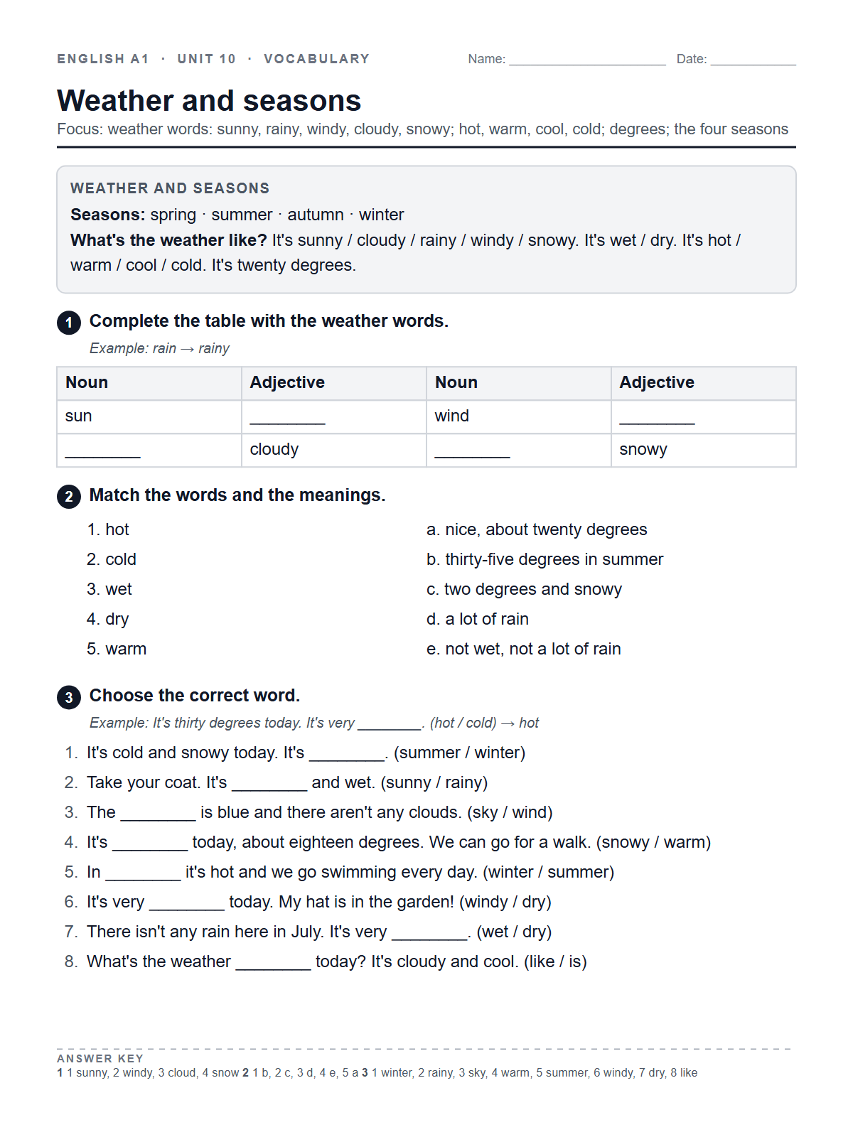 Weather and seasons — printable worksheet