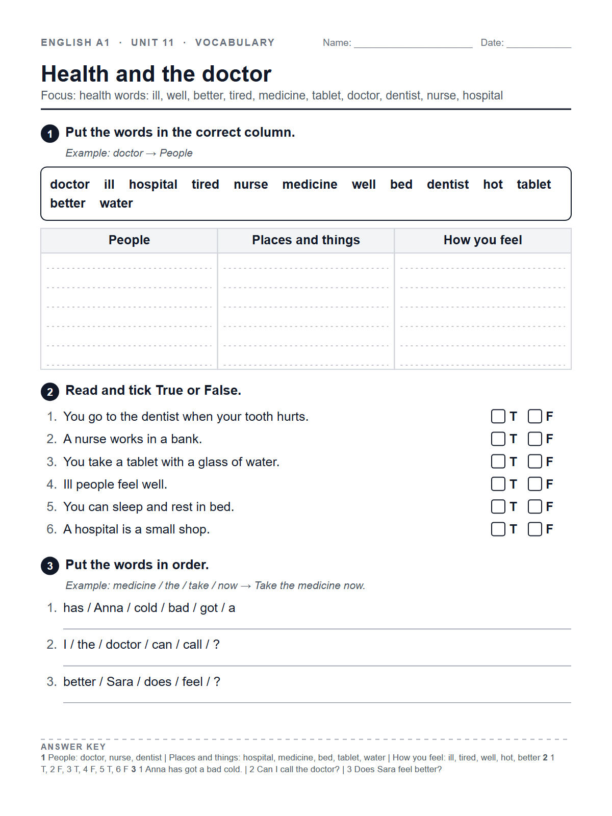 Health and the doctor — printable worksheet