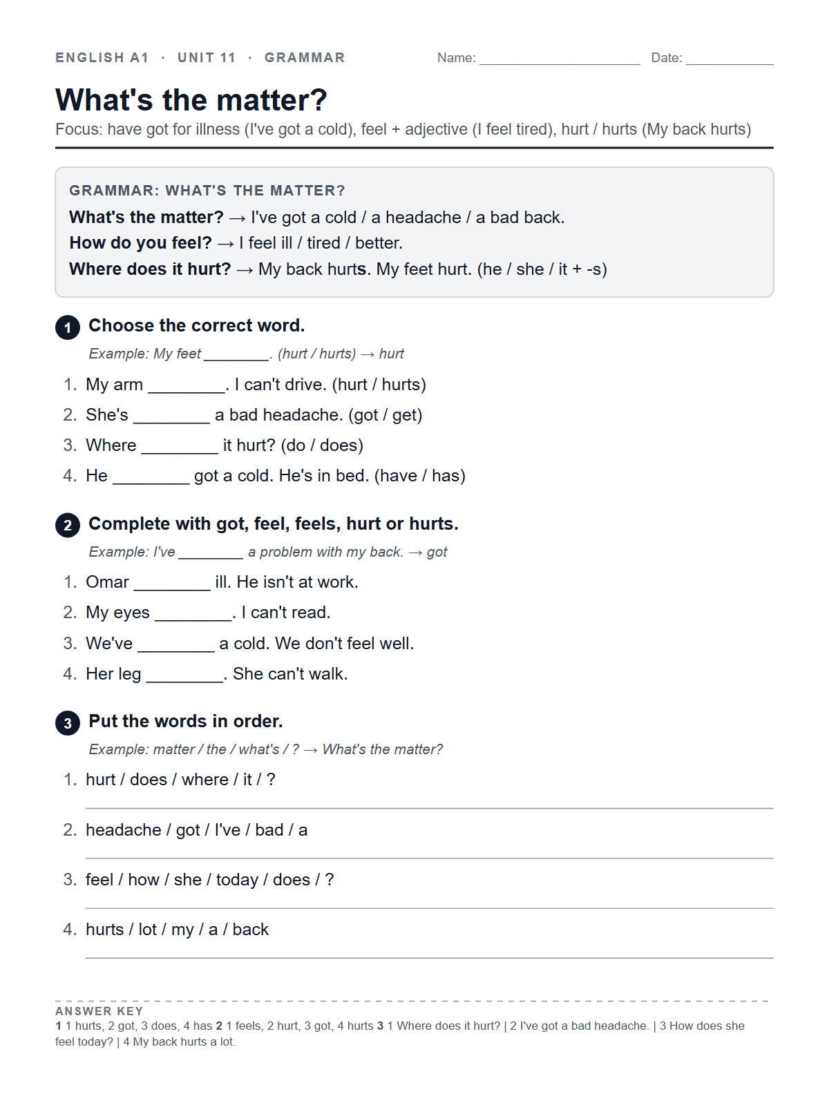 What's the matter? — printable worksheet