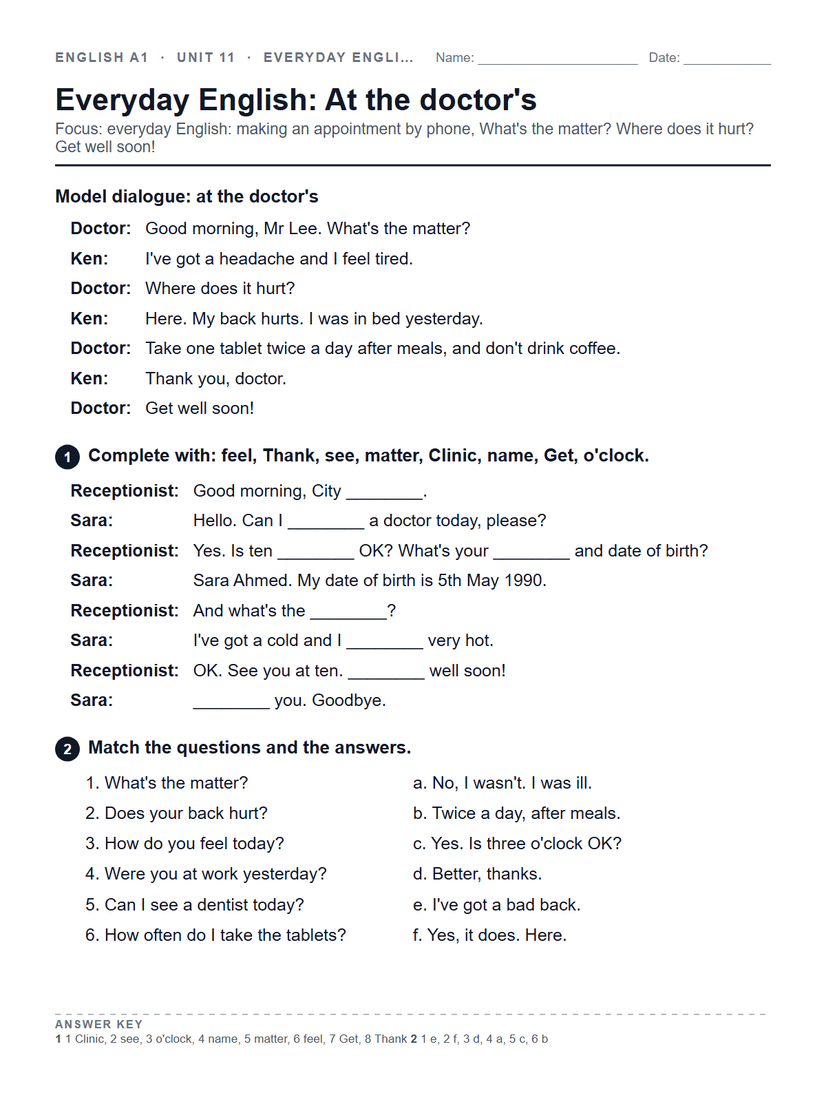 Everyday English: At the doctor's — printable worksheet