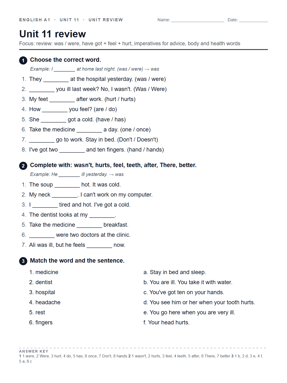 Unit 11 review — printable worksheet