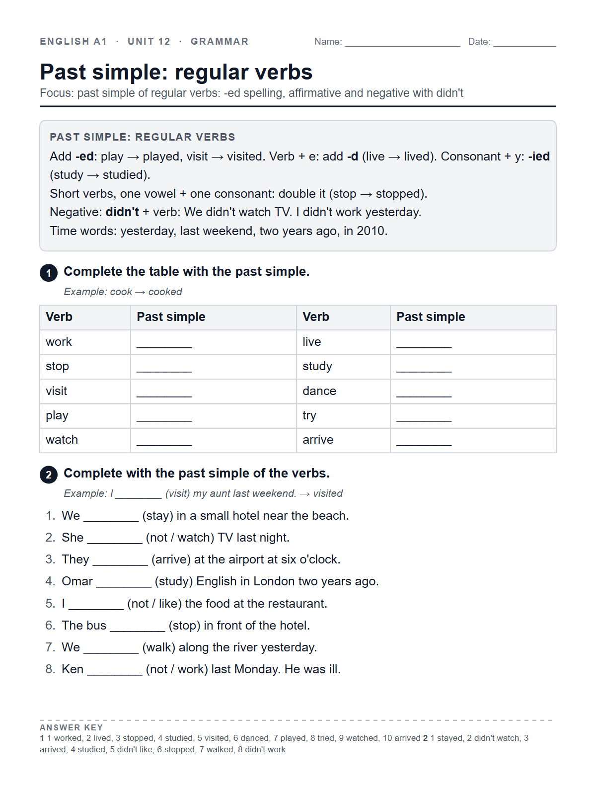 Past simple: regular verbs — printable worksheet