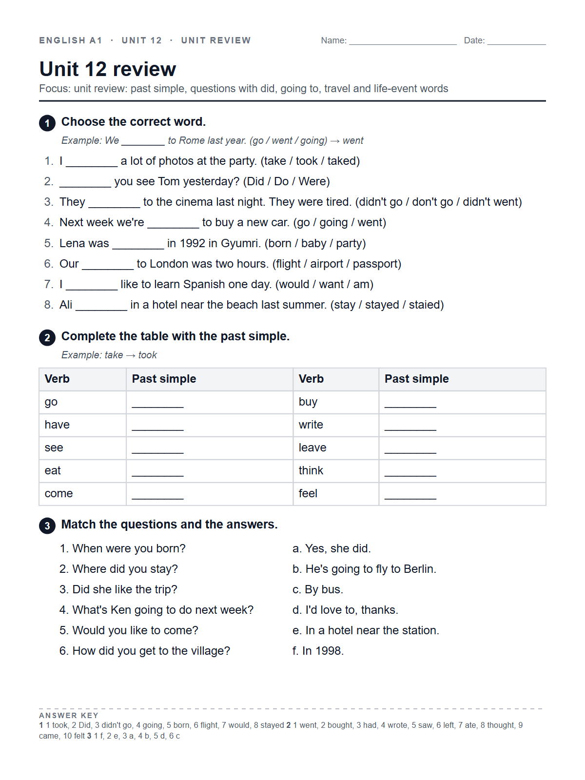 Unit 12 review — printable worksheet
