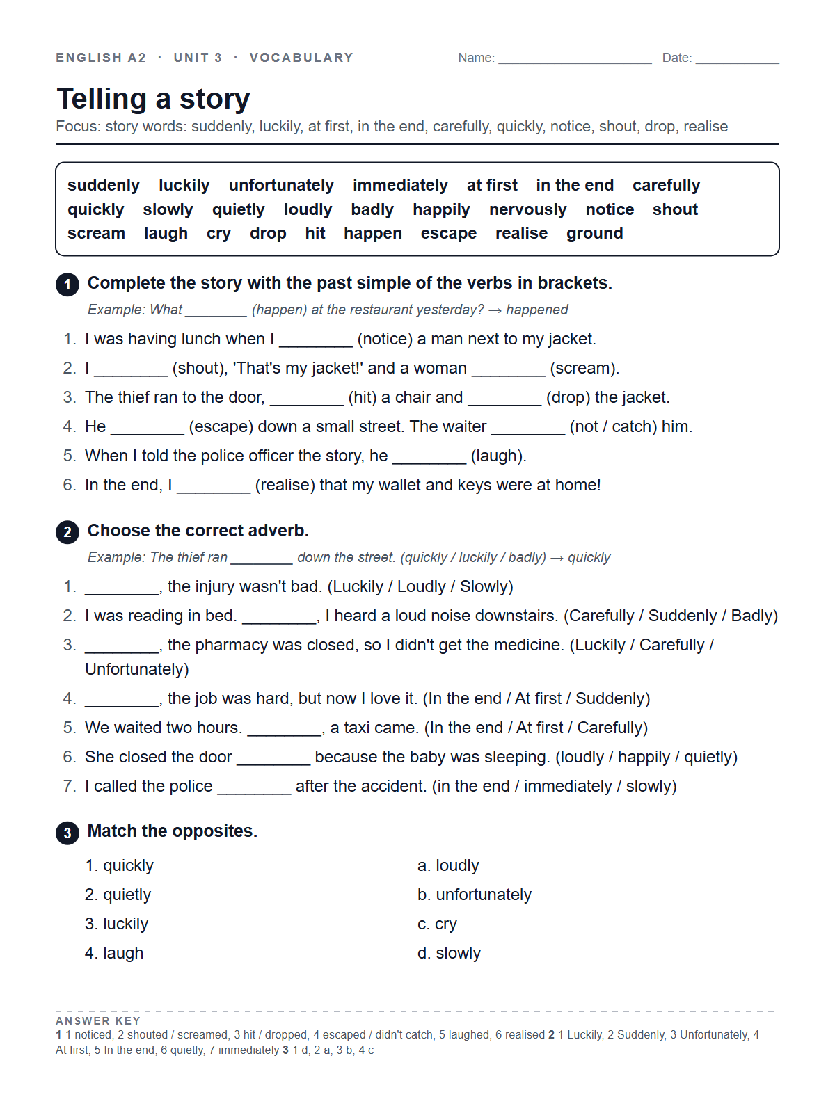 Telling a story — printable worksheet