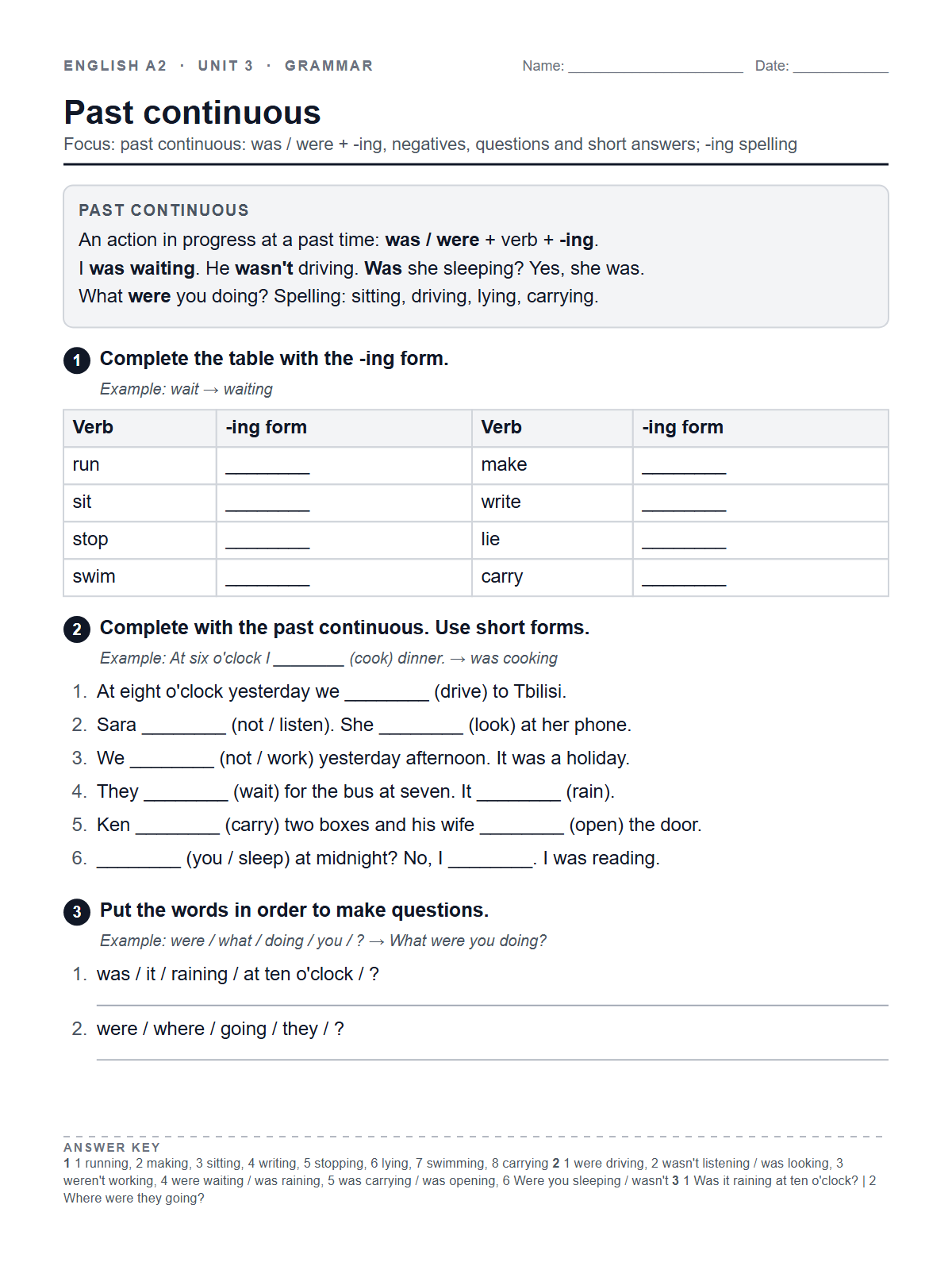 Past continuous — printable worksheet