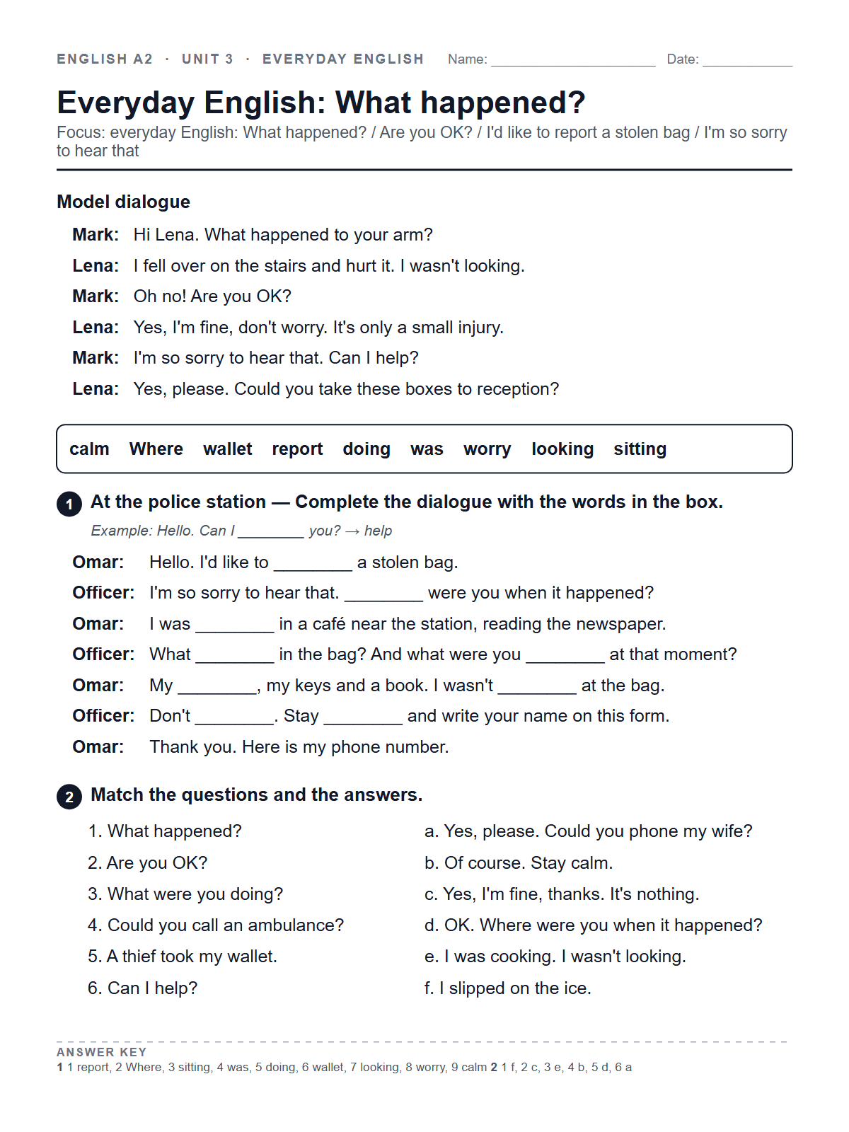 Everyday English: What happened? — printable worksheet