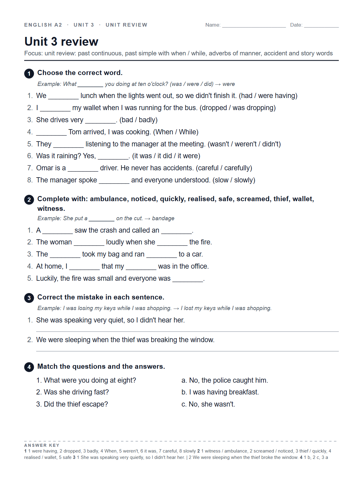 Unit 3 review — printable worksheet