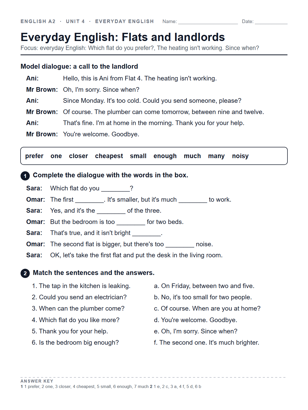 Everyday English: Flats and landlords — printable worksheet