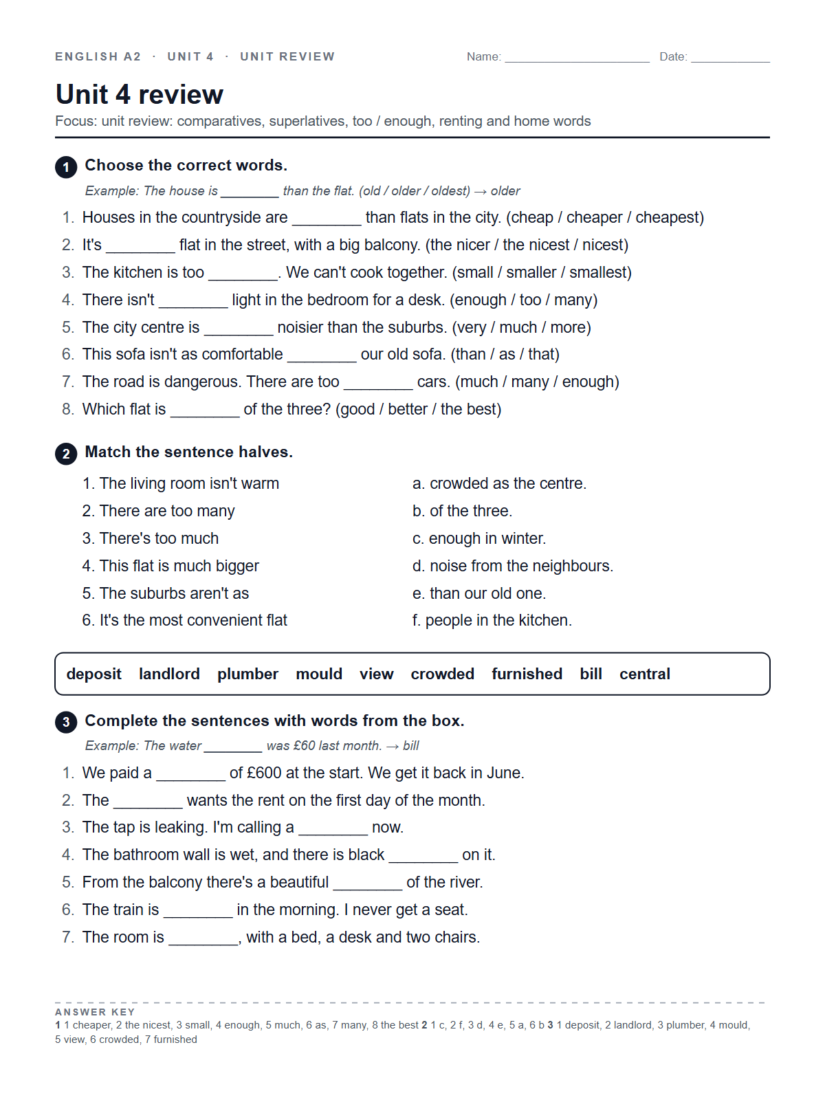 Unit 4 review — printable worksheet