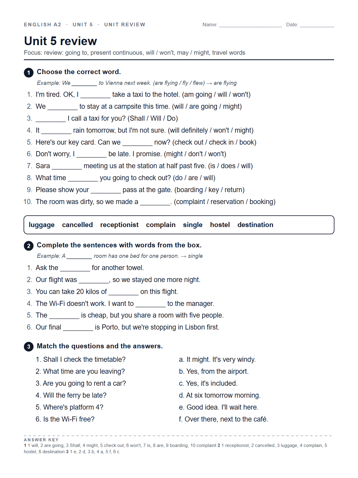 Unit 5 review — printable worksheet