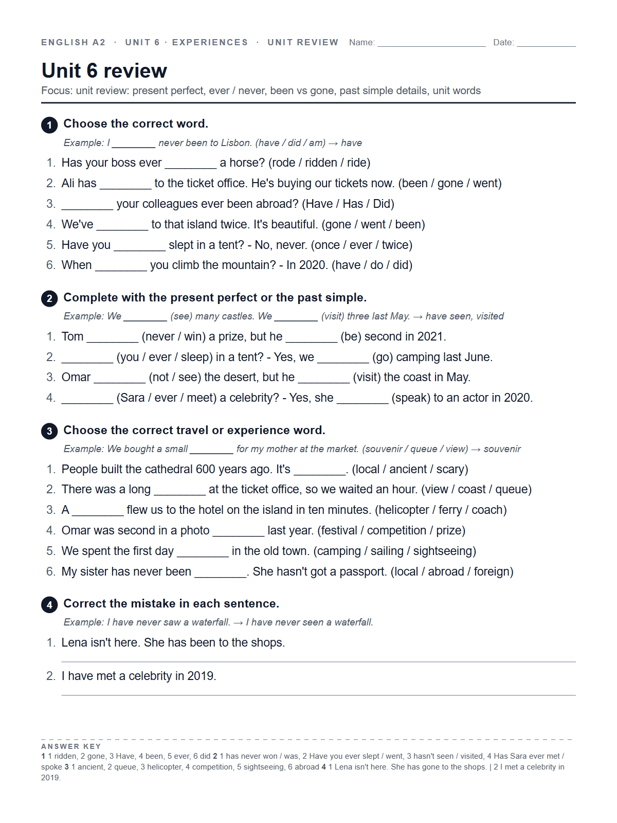 Unit 6 review — printable worksheet