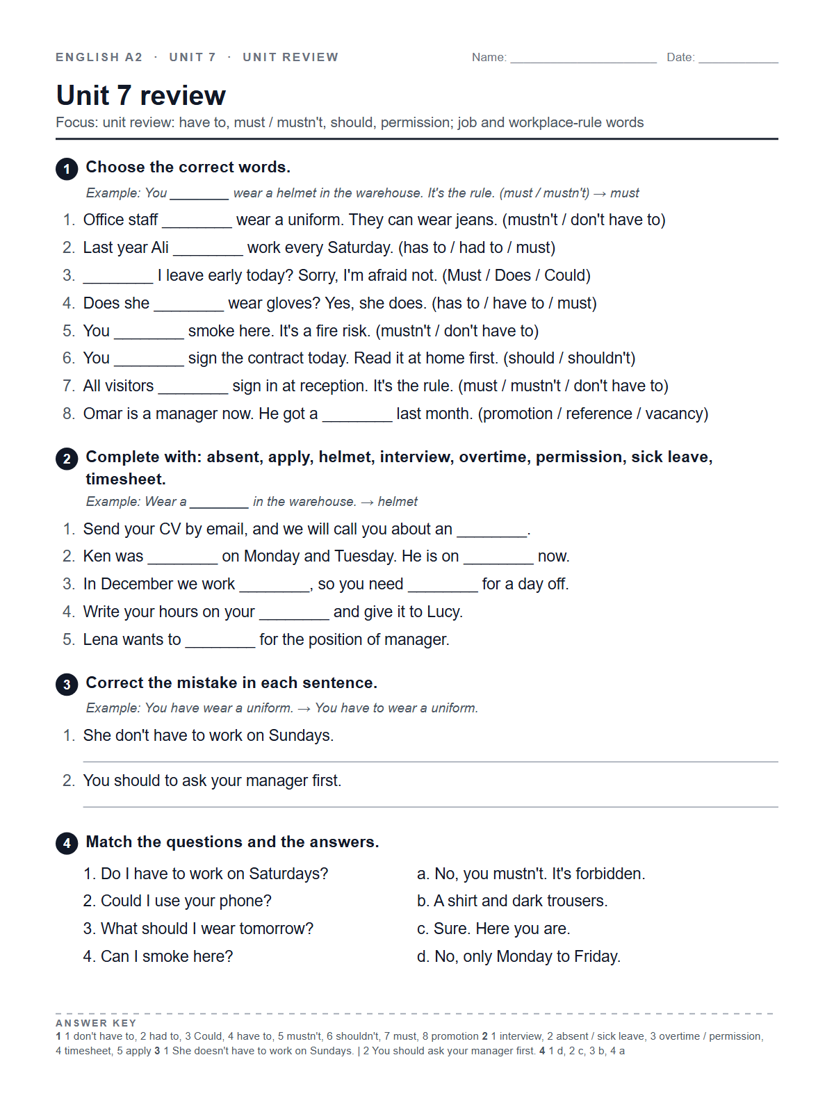 Unit 7 review — printable worksheet