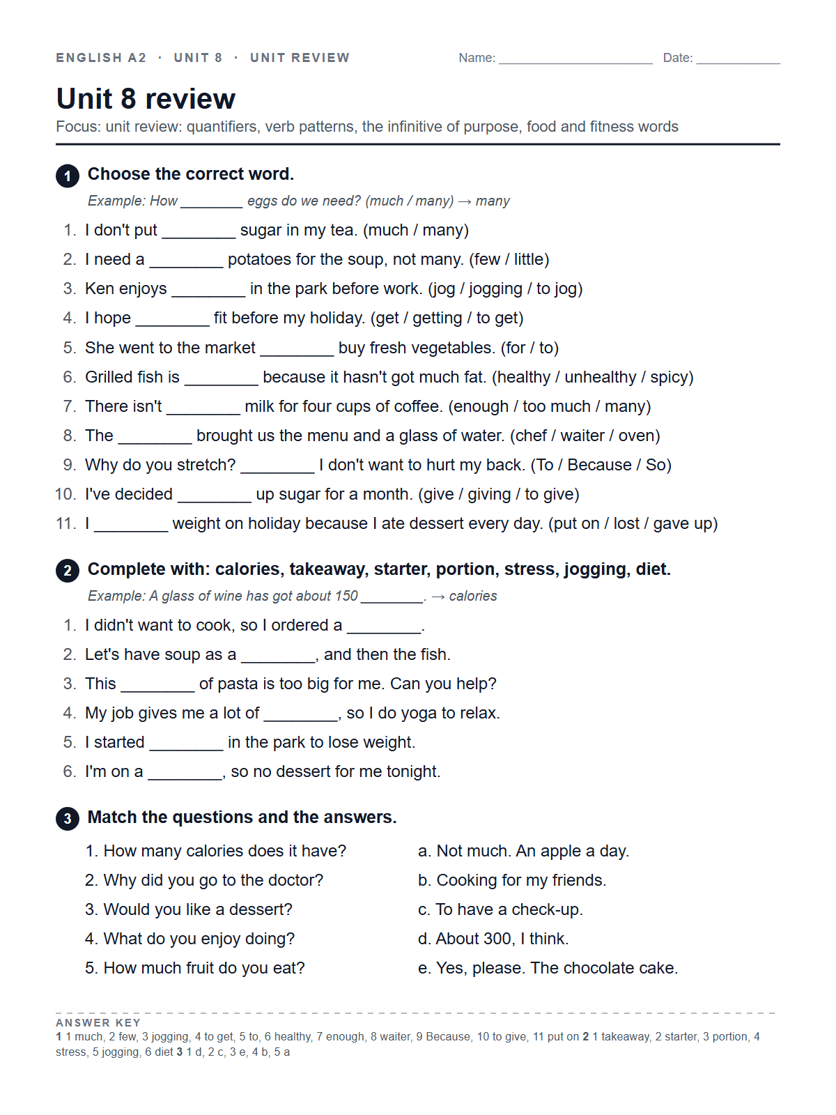 Unit 8 review — printable worksheet