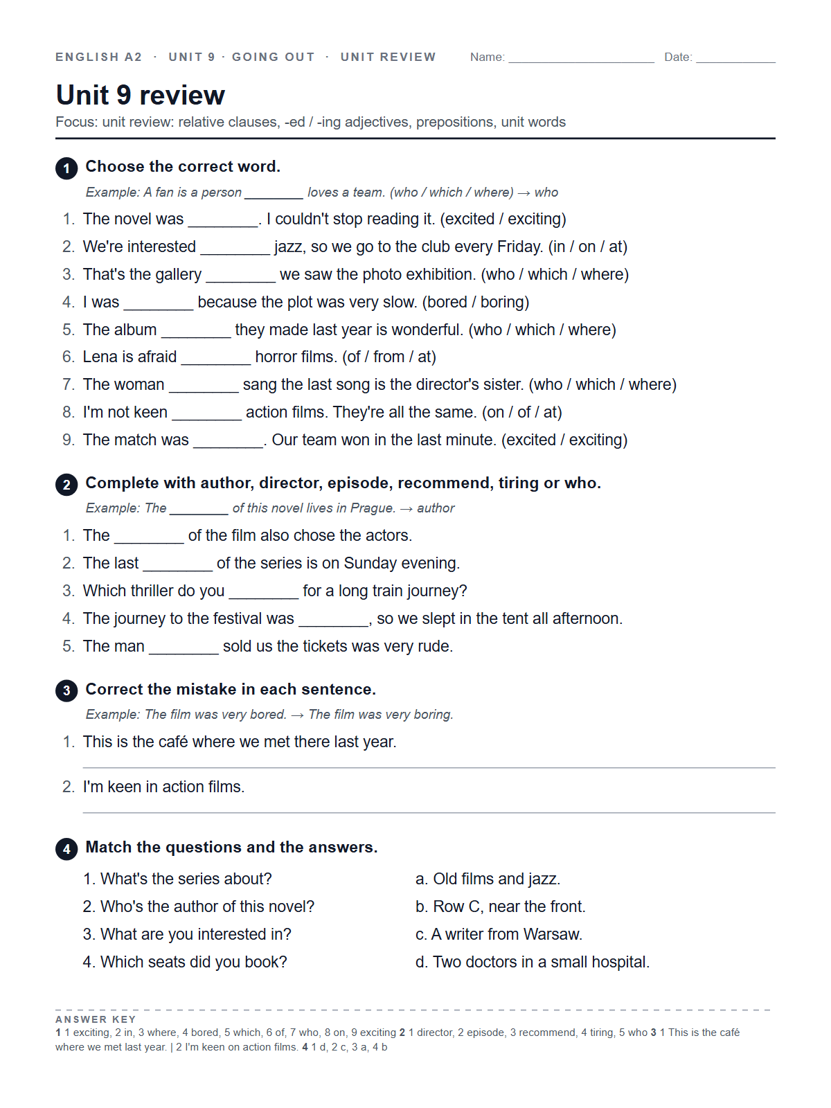 Unit 9 review — printable worksheet