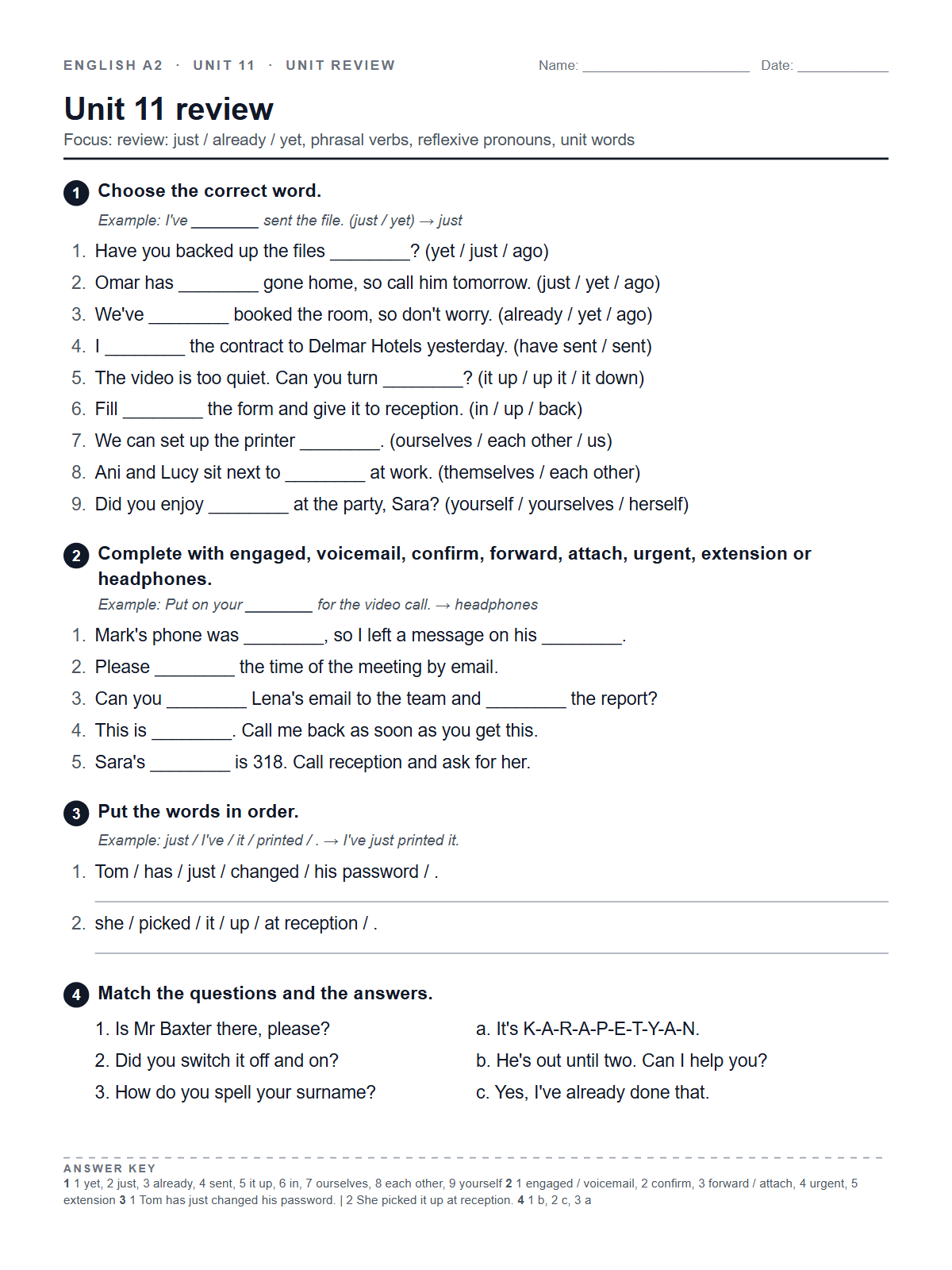 Unit 11 review — printable worksheet