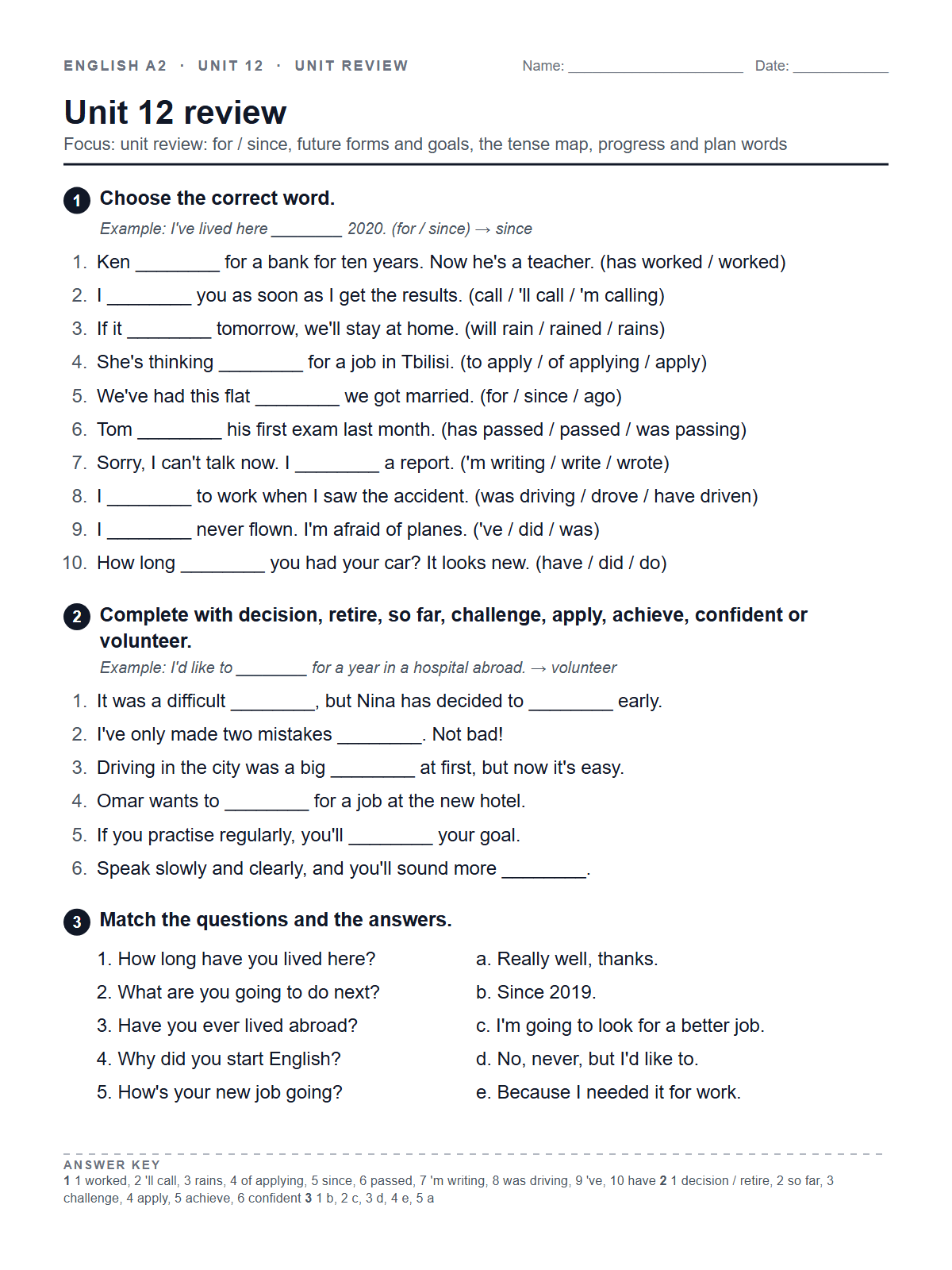 Unit 12 review — printable worksheet