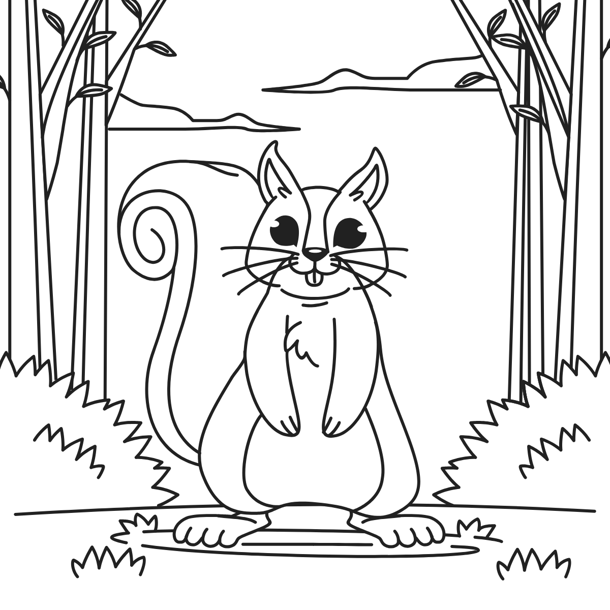 Funny Squirrel — printable coloring page