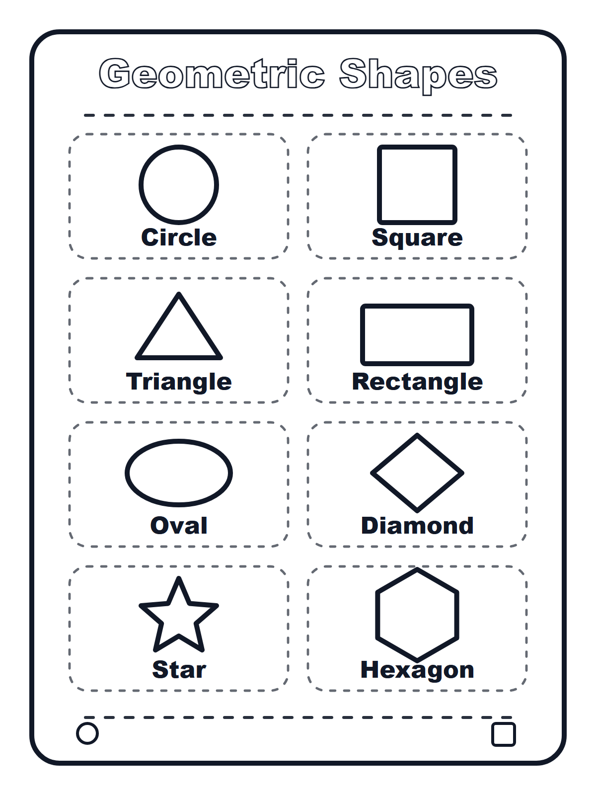 Geometric Shapes in English — printable coloring page