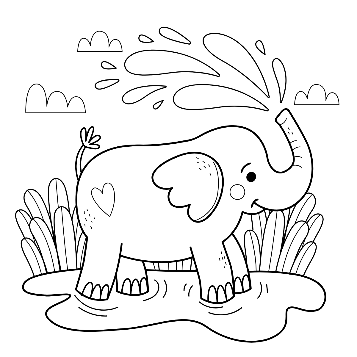 Happy Elephant — printable coloring page