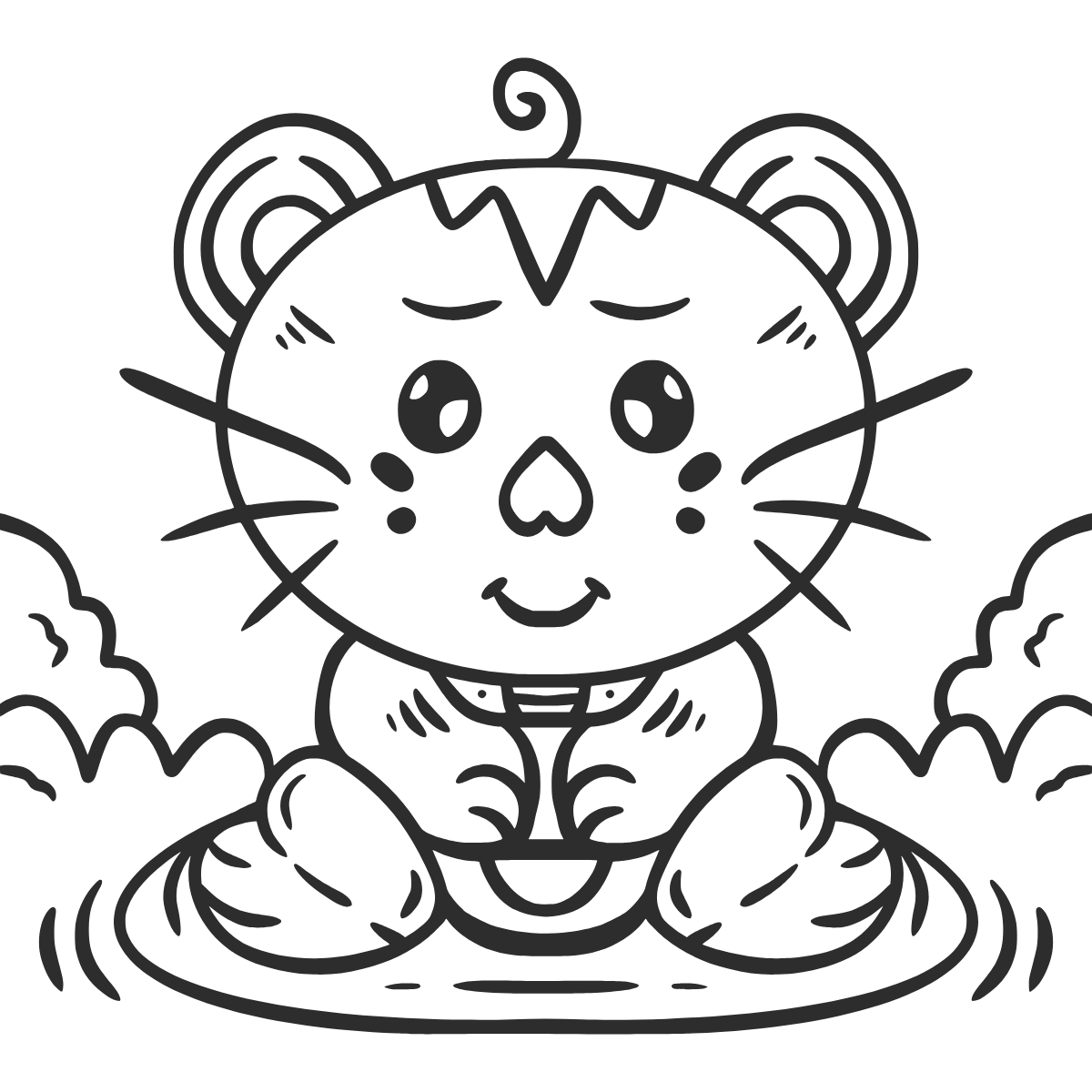 Happy Tiger Cub — printable coloring page