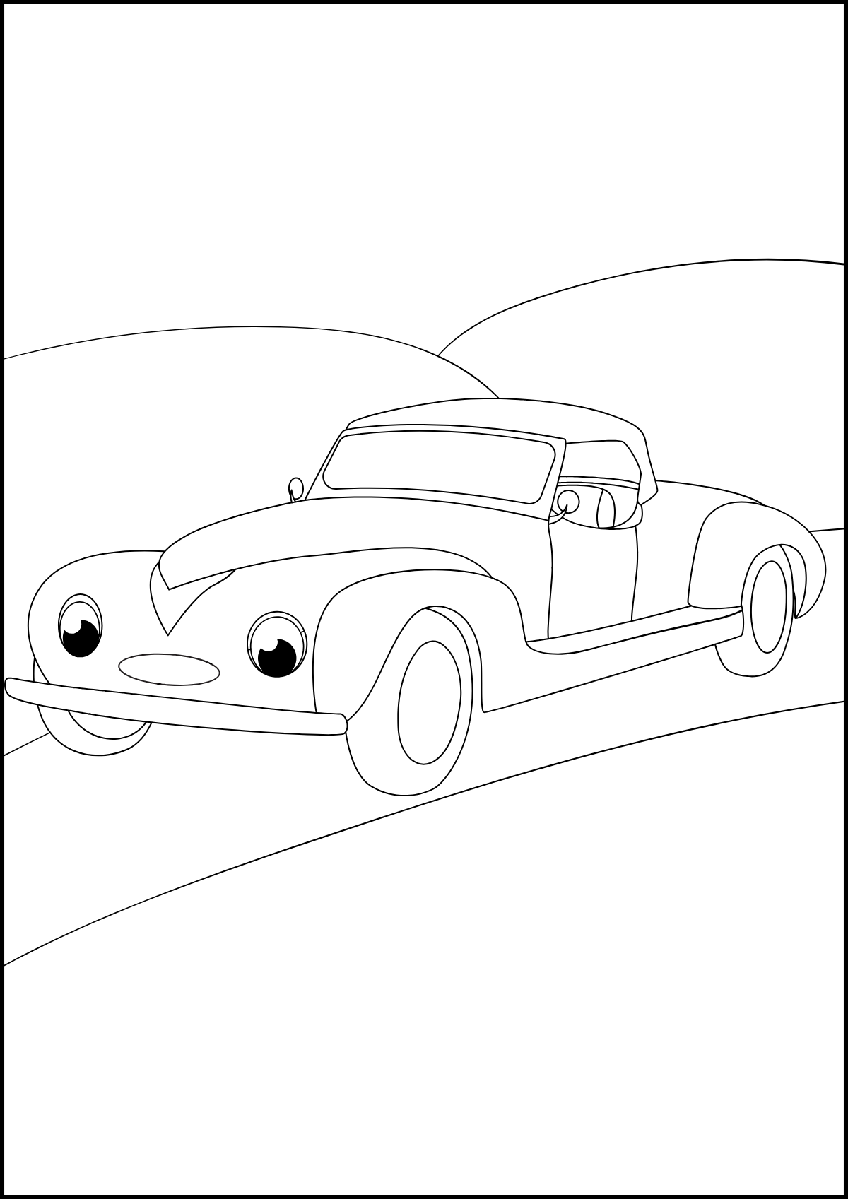 Hilly Road Car — printable coloring page