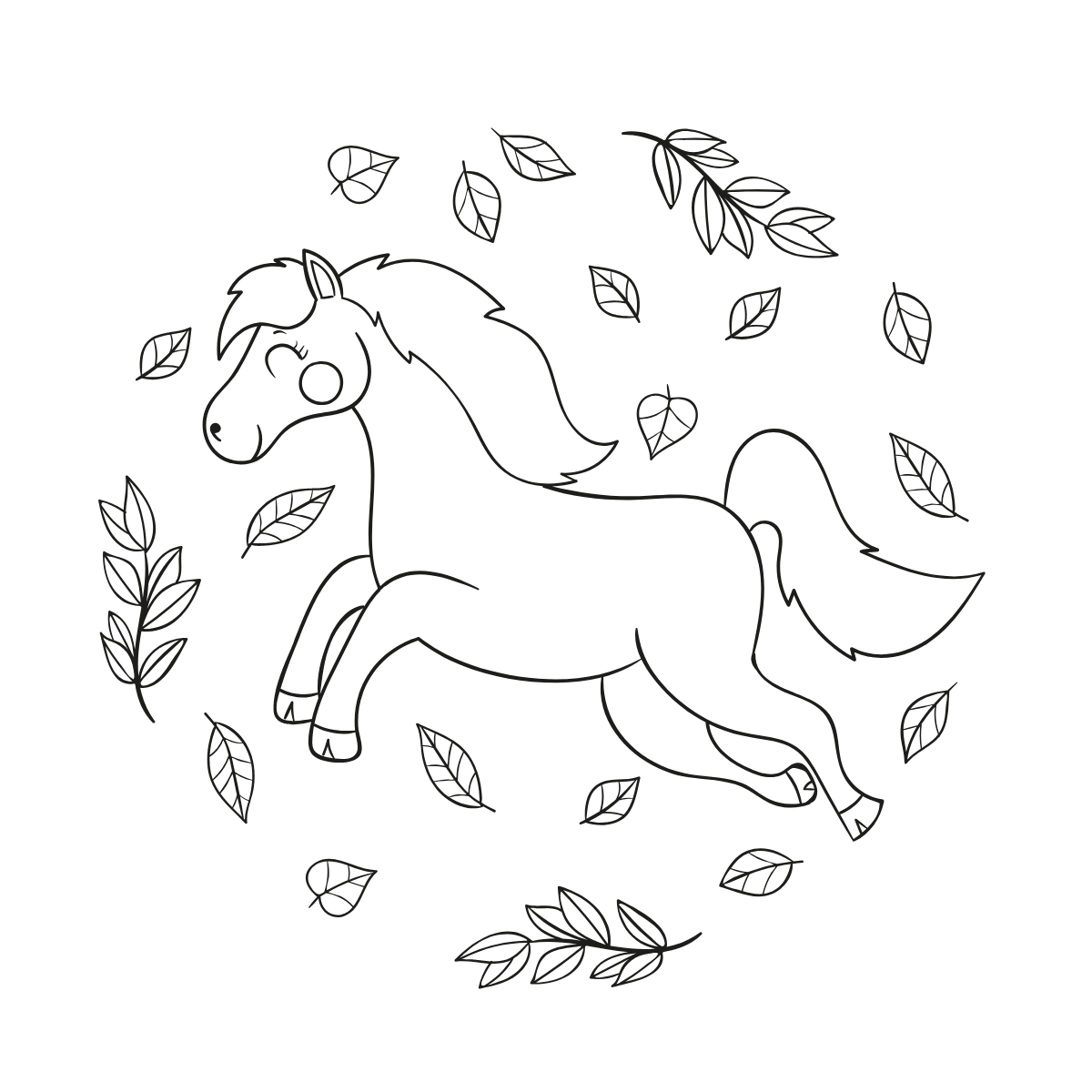 Leafy Unicorn — printable coloring page